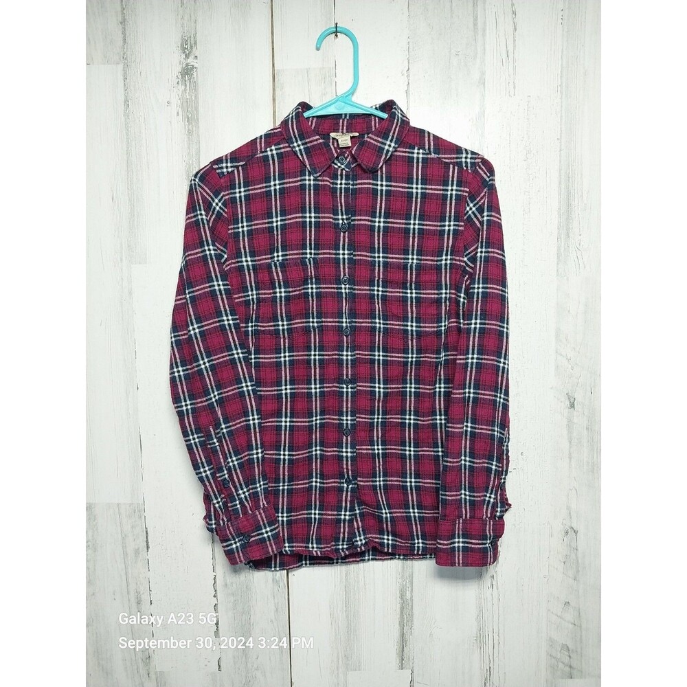 Woolrich Flannel Pockets Plaid Collared Magenta Blue Button Up Shirt Size Small